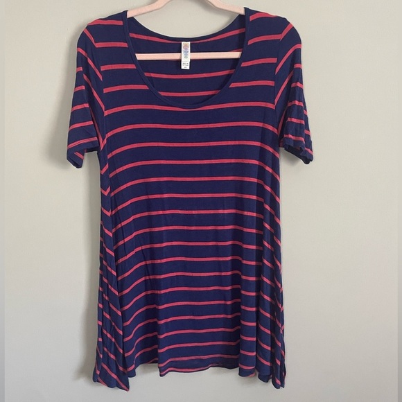 Lularoe Navy and Pink Striped Perfect T-shirt - Picture 1 of 7